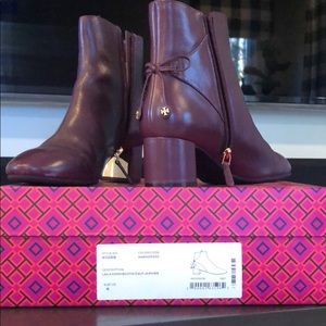 Tory Burch Maroon Leather Laila Booties Size 8